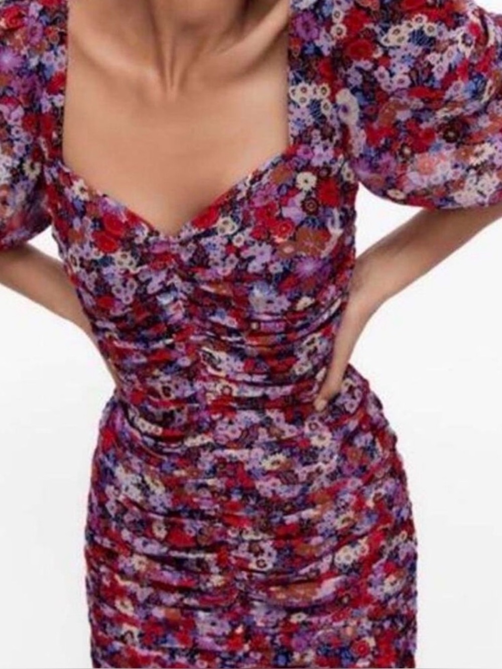 ZARA Floral Ruched Dress Size Small NWT